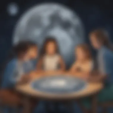 Illustration showcasing a group of kids engaged in a lunar cycle activity