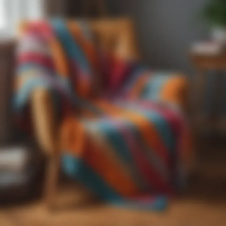 A cozy setting featuring a handmade knitted blanket draped over a chair.