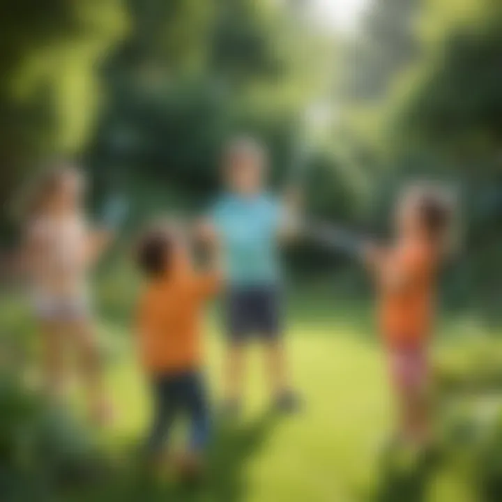 Children Playing Happily with Bubble Blower Sticks in a Lush Garden