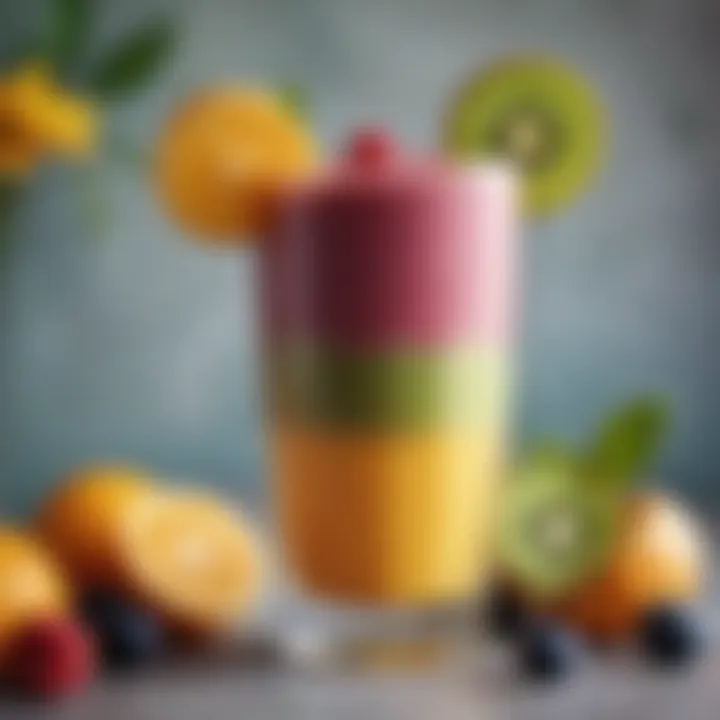 A beautifully presented smoothie in a glass with garnishes