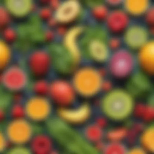 A vibrant array of fresh fruits and greens