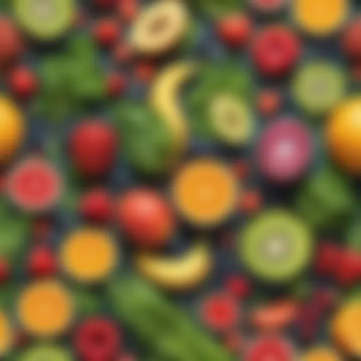 A vibrant array of fresh fruits and greens