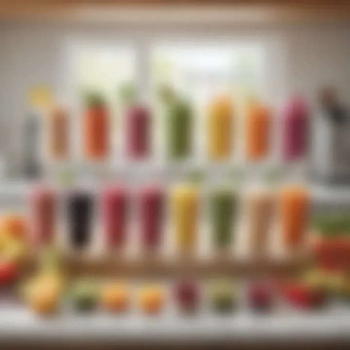 A variety of smoothie recipes displayed on a kitchen counter