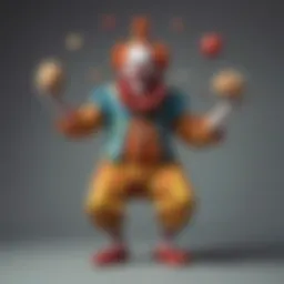 Illustration depicting a clown juggling absurd objects