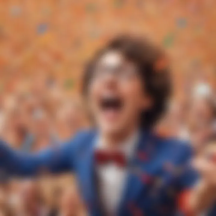 Illustration of a comedic explosion of confetti and laughter