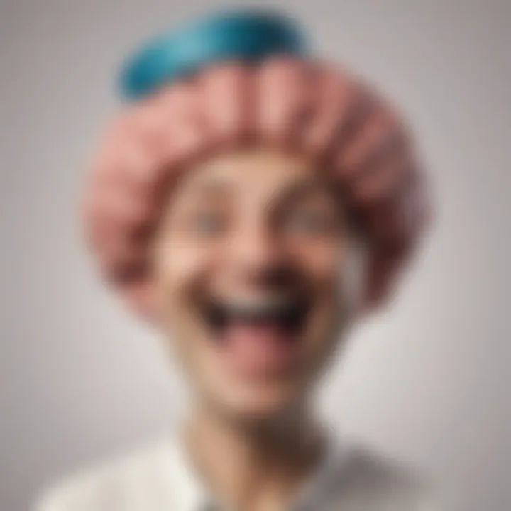 Illustration of a laughing brain wearing a comedy hat