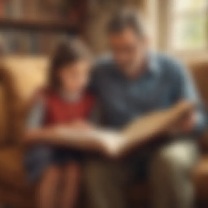 Parent reading a history book with a child at home