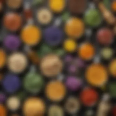 An aesthetic display of various natural oils and ingredients used in scrubs
