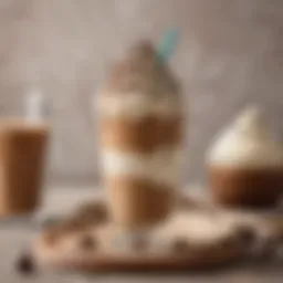 Aesthetic presentation of a homemade frappe with whipped cream and chocolate drizzle