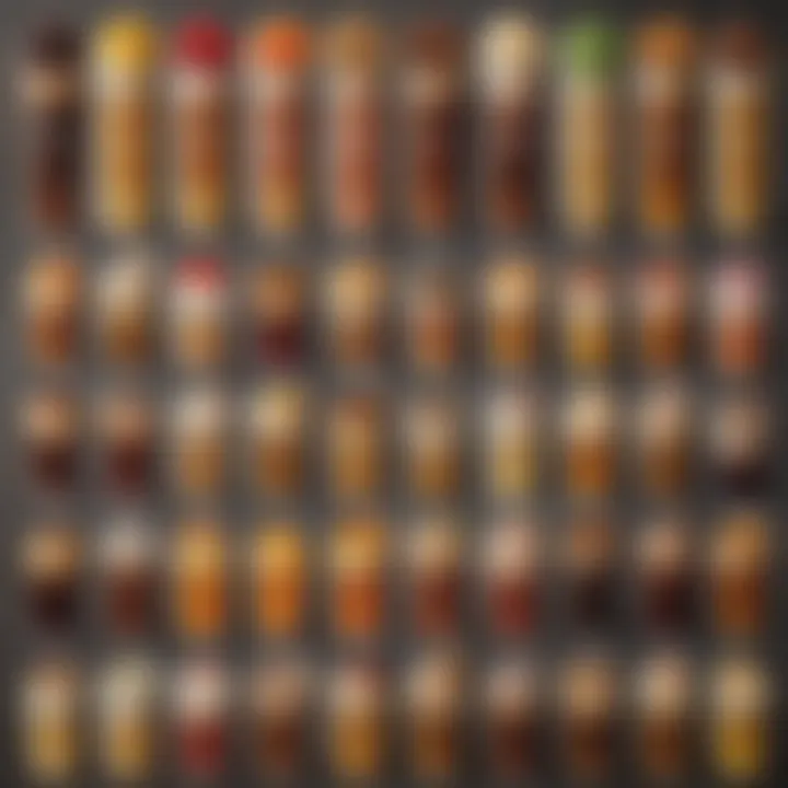 An assortment of flavored syrups and toppings for custom frappe creations