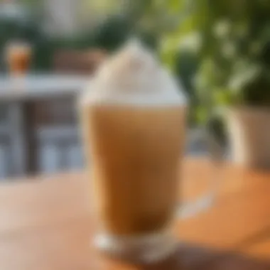 Frappe Enjoyment Outdoors A beautifully frosted glass of frappe placed on a patio table