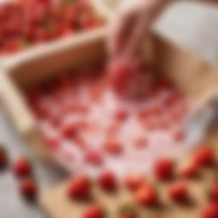 Fresh strawberries being crushed for homemade ice cream