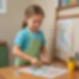 Young child arranging chore chart magnets