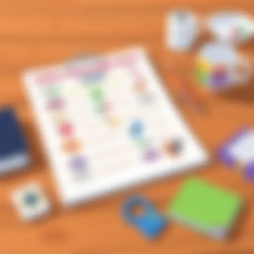 A colorful indoor scavenger hunt list laid out on a wooden table.