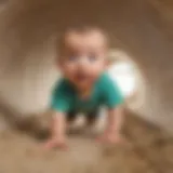 Infant exploring crawling tunnel
