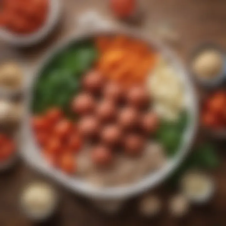 A vibrant bowl filled with fresh ingredients used to make meatless balls, highlighting the plant-based components.