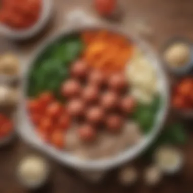 Fresh Ingredients for Meatless Balls A vibrant bowl filled with fresh ingredients used to make meatless balls, highlighting the plant-based components.
