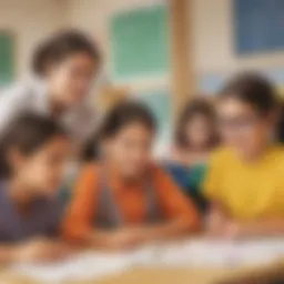 A vibrant classroom setting showcasing children engaged in a mathematical game.