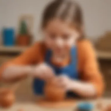 Child engaged in a pottery activity, focusing on shaping clay into artistic forms while exploring tactile creativity