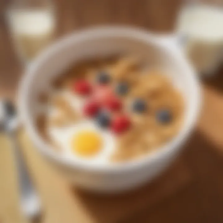 Innovative cereal bowl with milk compartment in use