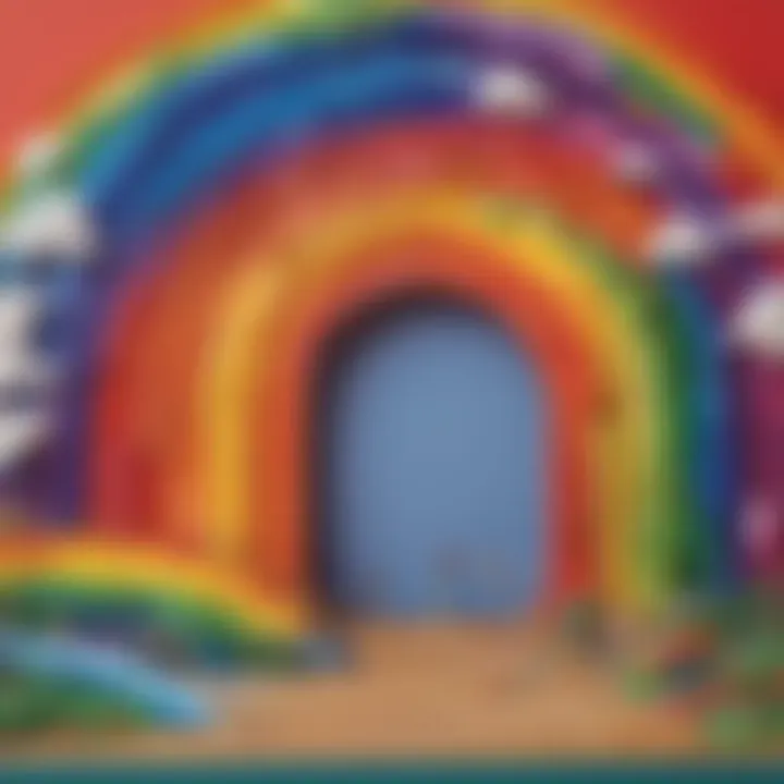 A rainbow display created by young children with various materials