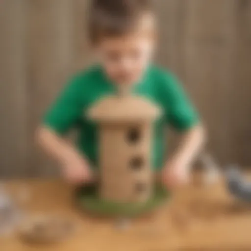 Preschooler creating recycled bird feeder