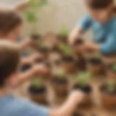 Sustainable Seed Planting Preschoolers planting seeds in biodegradable pots