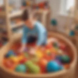 A child exploring a sensory play area filled with colorful textures and objects