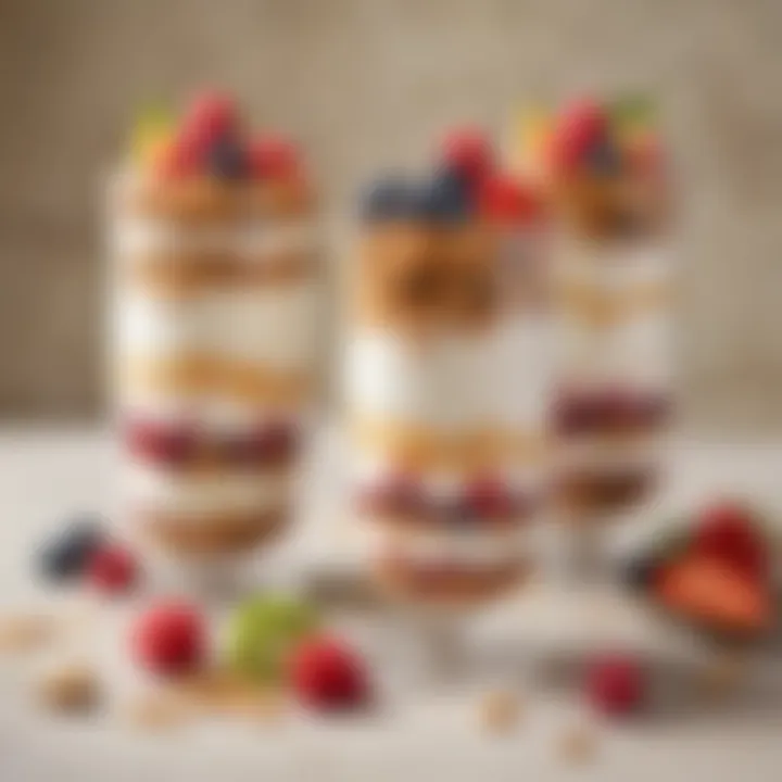 Yogurt parfaits layered with granola and various fruits