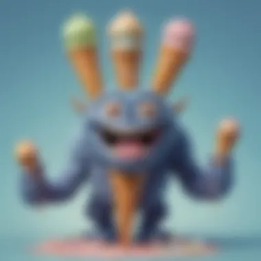 Silly Monster Balancing Ice Cream Cones on Its Head