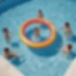 Children playing pool game with colorful floating rings