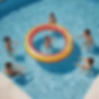 Children playing pool game with colorful floating rings