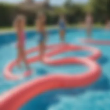 Children playing a game of pool noodle race in the water