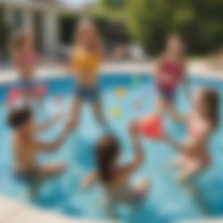 Kids enjoying a game of water balloon toss in the kiddie pool