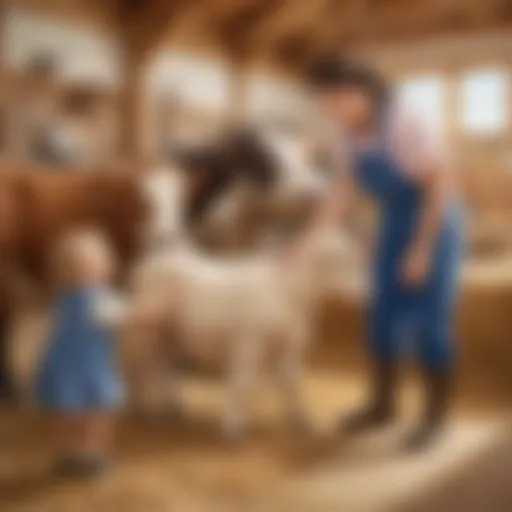 Children interacting with a farm animal during a kindergarten activity