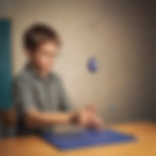 An elementary student conducting a physics experiment with a homemade pendulum.