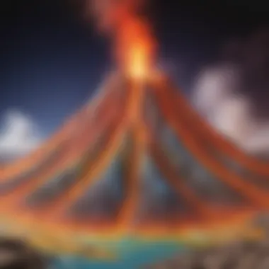 A colorful volcano model demonstrating chemical reactions and principles of physics.