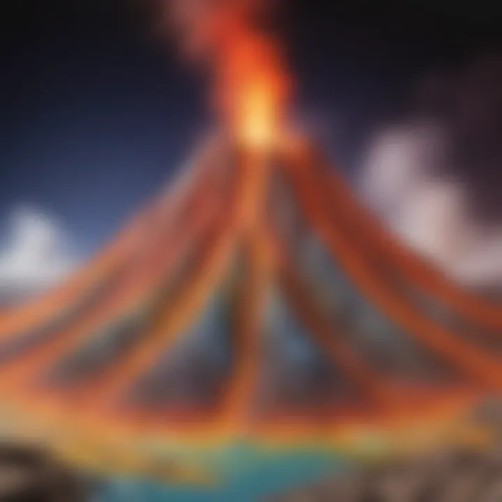 A colorful volcano model demonstrating chemical reactions and principles of physics.