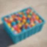 Colorful pool toys neatly organized in a storage bin