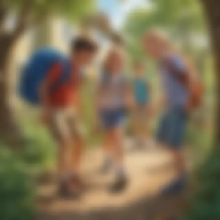 A group of kids participating in an outdoor scavenger hunt