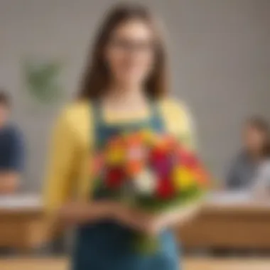 Teacher receiving a bouquet of fresh flowers as a thank you gesture