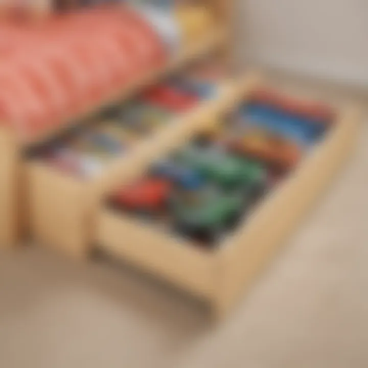 Under-bed storage for toy trucks maximizing space efficiency