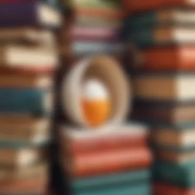 Easter egg concealed in a stack of books