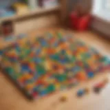 Colorful LEGO bricks arranged in an educational setting