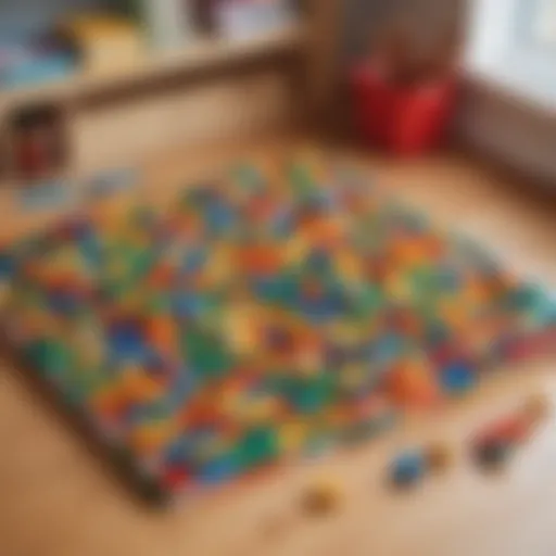 Colorful LEGO bricks arranged in an educational setting
