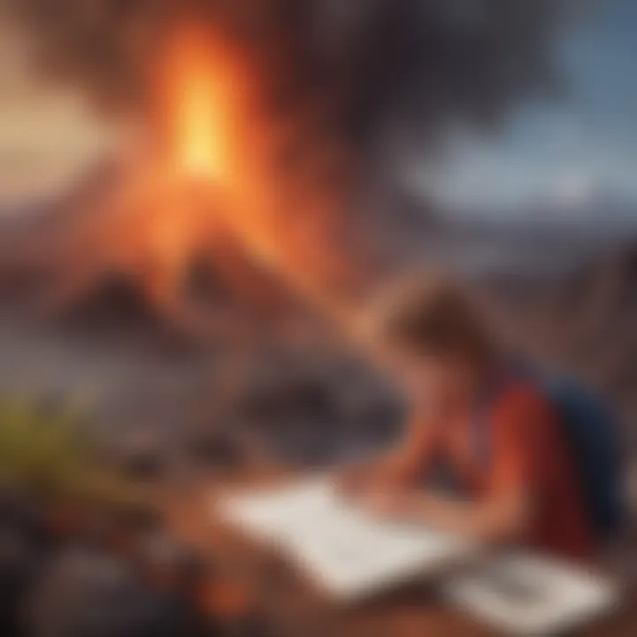 Kid Observing Volcanic Activity