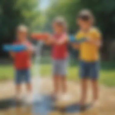 Children enjoying creatively painted water guns