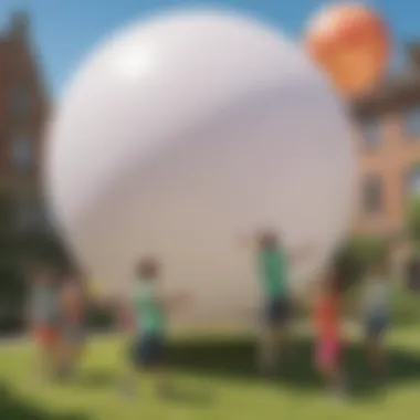 Joyful Interaction with Big Blow-Up Ball Children Playing with Giant Inflatable Ball