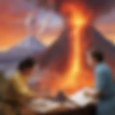 Kids observing erupting volcano model