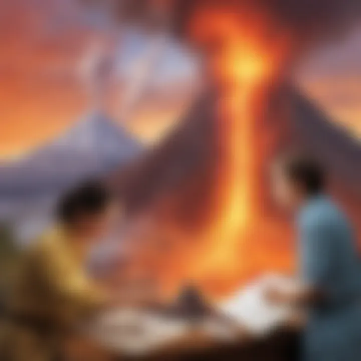Kids observing erupting volcano model